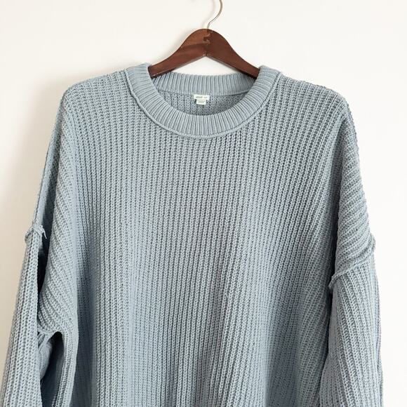 AERIE Chunky Oversized Knit Ribbed Crewneck Sweater Dusty Blue Medium M - Picture 3 of 9